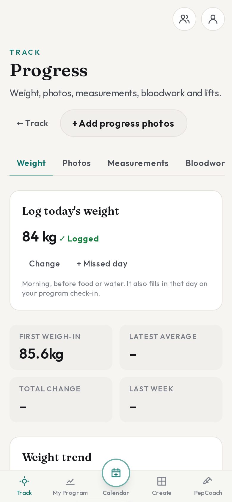 Progress in the app